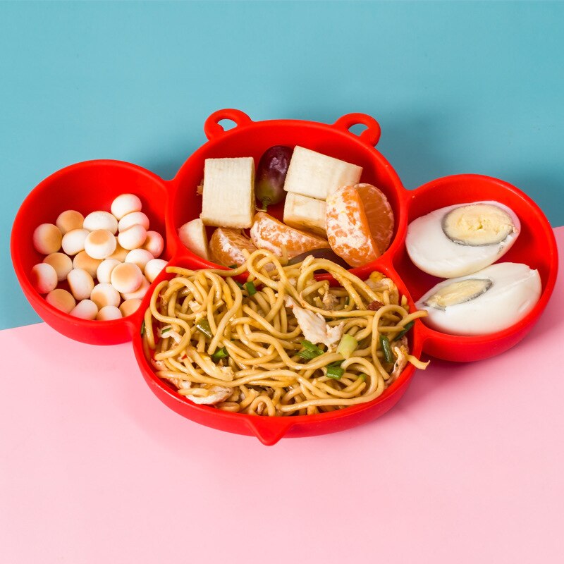 Baby Kommen Diner Platen Siliconen Zuig Feeding Servies Bpa Gratis Antislip Baby Gerechten Krab Voedsel Voeden Kom voor Kids: Red Plate