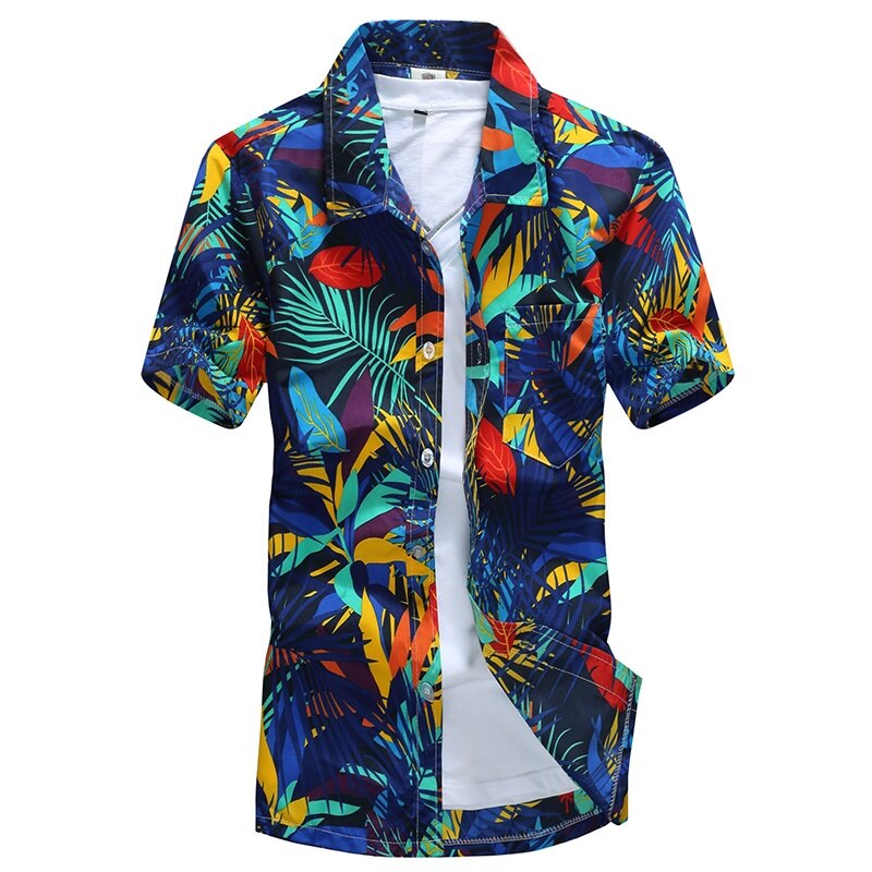 Beach Shirts Men Printed Loose Shirts Summer Tops Men Beach Casual Blouse Male Shirt Men's Short Sleeve Shirt Homme Top