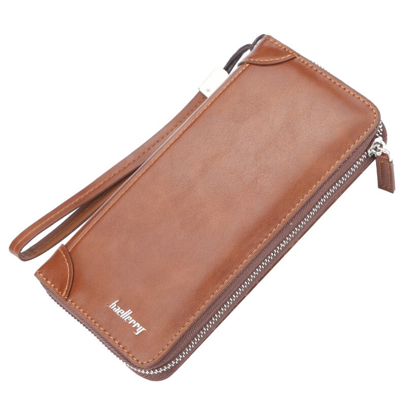 Baellery portefeuille hommes longs portefeuilles en cuir fermeture éclair hommes portefeuille mâle pochette porte-carte décontracté téléphone argent sac à main: Dark Brown
