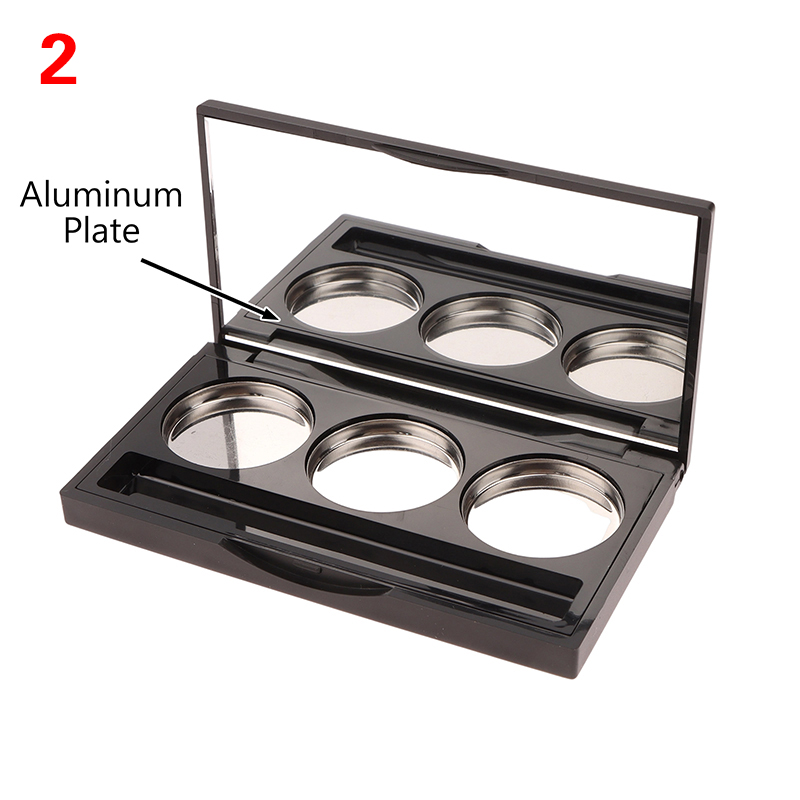 Quadratische leere Lidschatten-Palette mit 3 Fächern und festem Aufkleber und Aluminiumplatte, Kunststoff-Kosmetikbehälter, transparenter Make-up-Koffer: Licht Grün