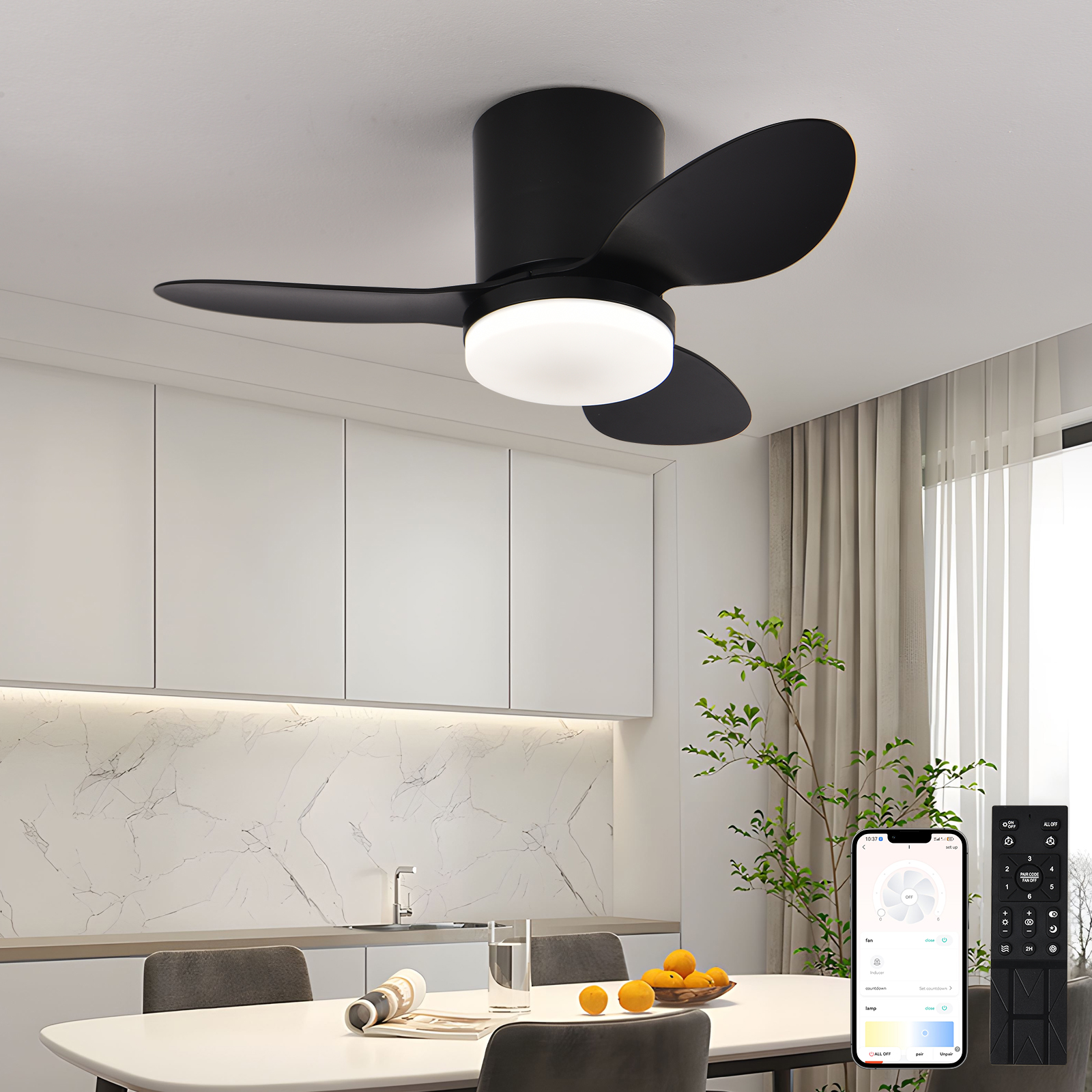 Luz LED moderna para ventilador de techo, decoración de habitación, luz decorativa de suelo bajo, luz de ahorro de energía con ventilador en dormitorio y hogar