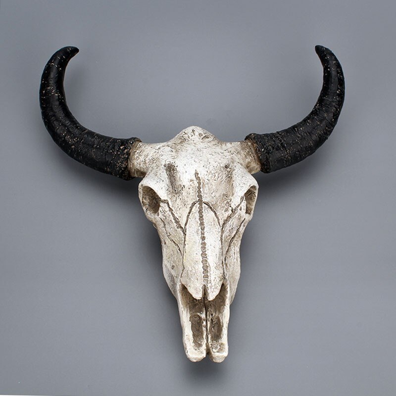 Resin Longhorn Cow Skull Head Wall Hanging Decor 3D Animal Wildlife Sculpture Figurines Crafts Horns For Home Halloween Decor: Default Title