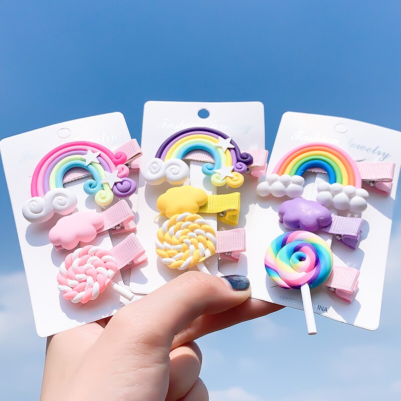 [Xwen]Korean Candy Color Edge Clip Rainbow Hairwear Lollipop Bangs Cute Girl Kids Hairpin Simple Hair Accessories OH1337