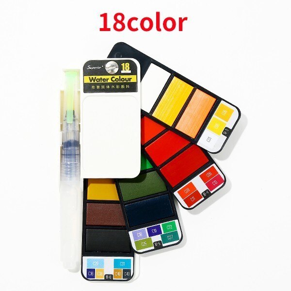 "Juego de pintura de acuarela sólida Superior 18/25/33/42 con pincel de agua plegable Color de viaje pigmento para dibujar acuarelas profesionales watercolor arte pintar": 18 colors
