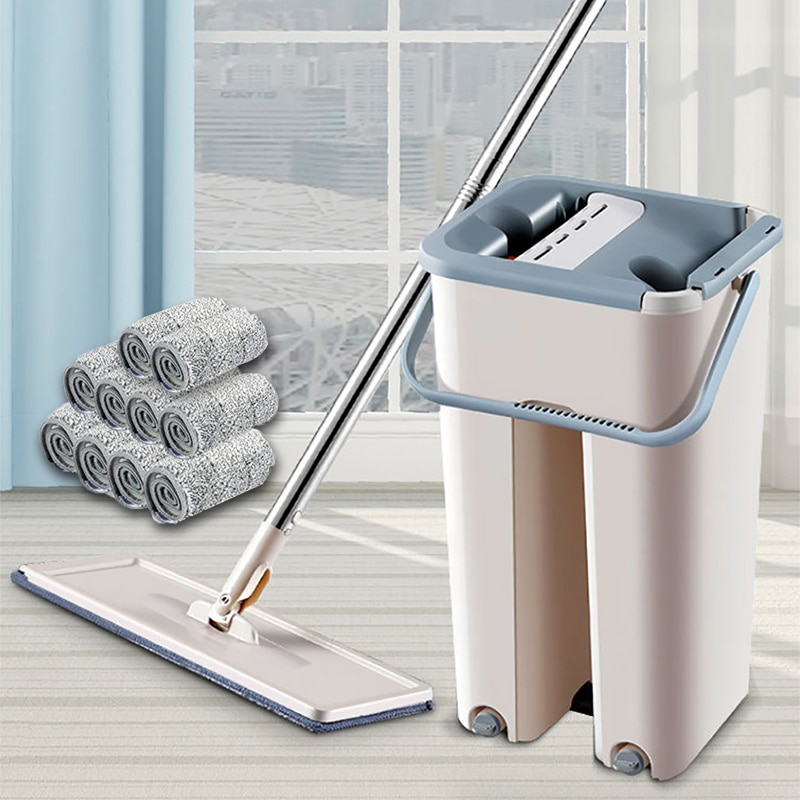 Floor Mop Set Automatic Mop And Bucket Avoid Hand Washing Microfiber Cleaning Cloth Flat Squeeze Magic Wooden Floor Lazy Mop VIP