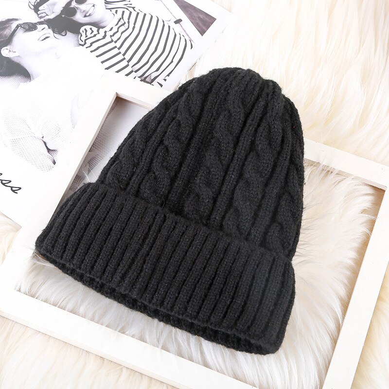 Vinterlue unisex vri og fløyel mohair spiss ulllue utendørs varm fortykningssett hodeull strikket lue hofte hopp caps: Svart