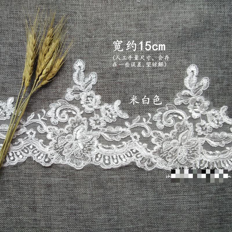 Fabrik 7 yards/parti håndlavet gør-det-selv brude brudekjole blonde stof ornament hoved gardin materiale hvid elfenben farve