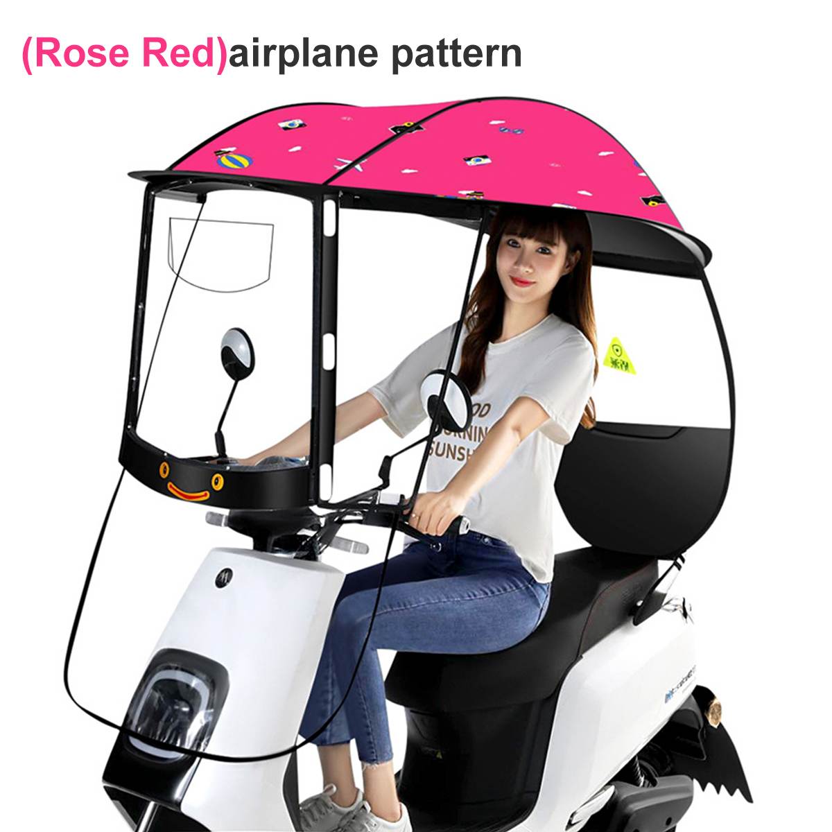 Universele Mobiliteit Regenjas Poncho Stofdicht Elektrische Auto Voorkomen Paraplu Regenjas Motorbike Scooter Zonnescherm Regenhoes: Rose plane