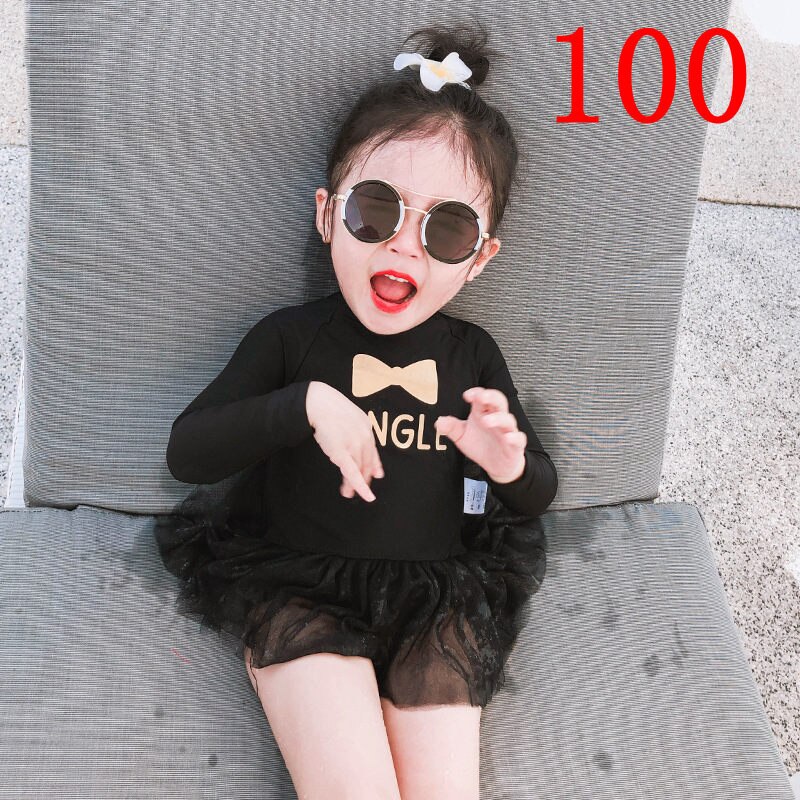 Baby Mädchen Badeanzug Schwarz Spitze Lange Hülse Badeanzug Art Strand UV Schutz Mädchen Bademode Schwimmen Schwimmbad Strand Kleidung: XY2301 Größe 100