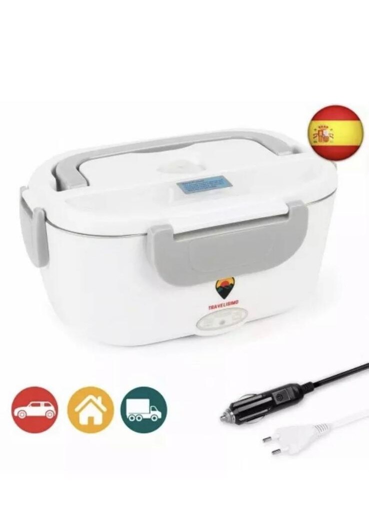 Travelisimo fiambrera eléctrica 2 en 1 para coche/camión y trabajo. 220v/12v.Tartera Termo Comida Acero Inoxidable 1.5L