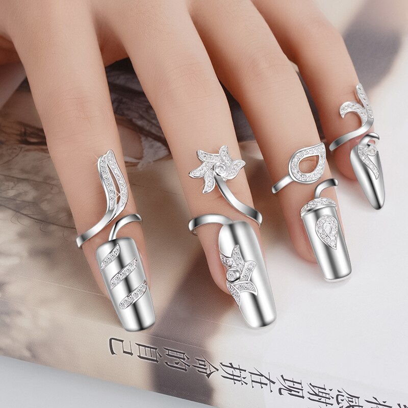 Anillos Para La Punta De Los Dedos Ajustables | Aleación Dorada O Plateada | Diseño Especial Para Uñas, Ideal Para Fiestas O Eventos
