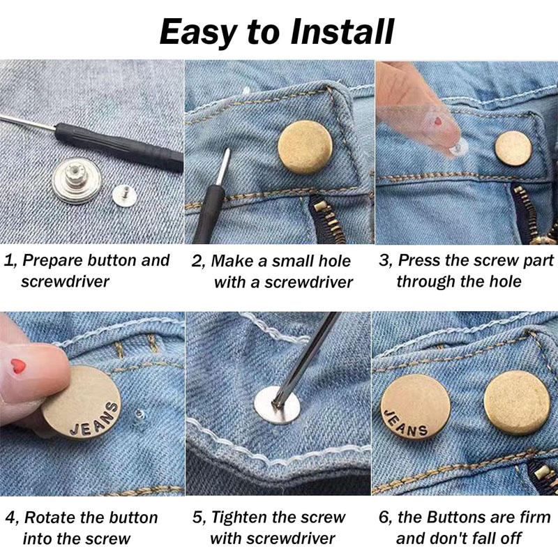 Botones de Metal para pantalones vaqueros, Kit de reparación de botones de tornillo sin costura, hebillas vaqueros extraíbles sin clavos, 17mm, 10 Uds.
