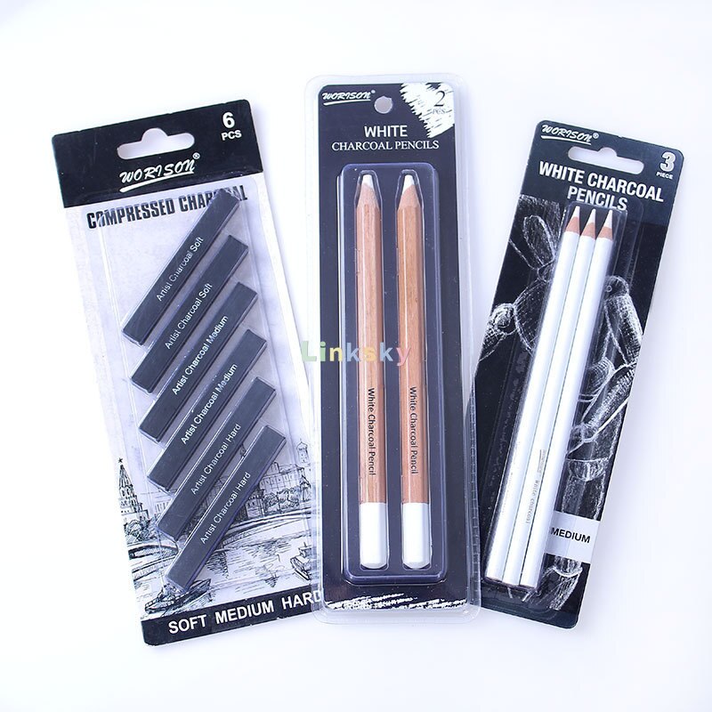 Juego de lápices de carbón comprimido para dibujo, herramienta escolar , suministros de Arte de pintura, color blanco, 3 uds.