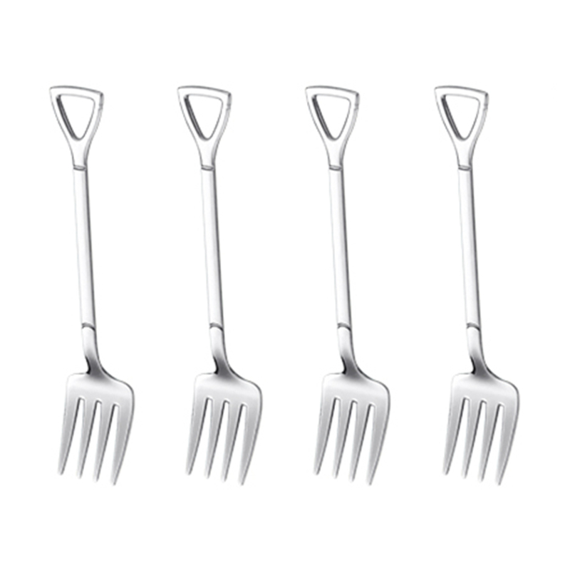 4PCS Coffee Spoon Ice Cream Scoop Stainless Steel Retro Iron Shovel Spoon Cutlery Set Spoon tea-spoon Tableware: 4Pcs Silver fork