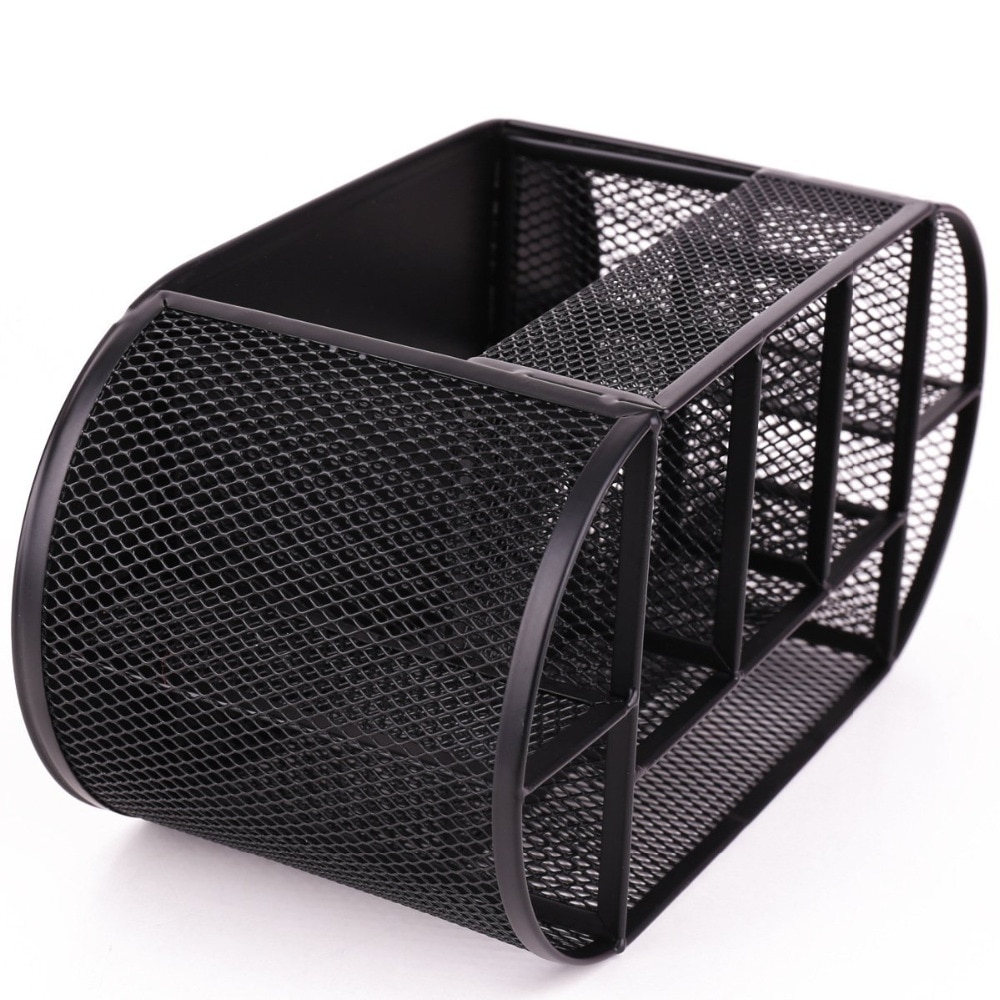Organizador de escritorio, cajón de oficina con soporte para bolígrafo, colección de malla ovalada, color negro