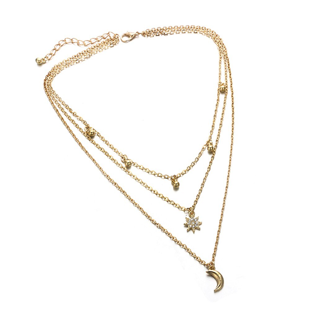Trendy Multi-layered Necklace Pendant Gold Stars And Moon Non-slip Simple Necklace Clavicle Chain Jewelry Pendientes Mujer