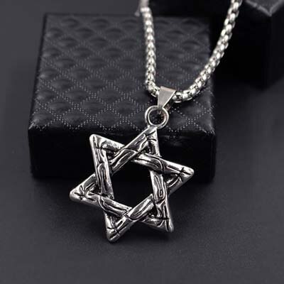 Stjerne vedhæng israel kæde halskæder mænd kvinder rustfrit stål judaica sølv farve jødiske smykker xlct 027: Default Title