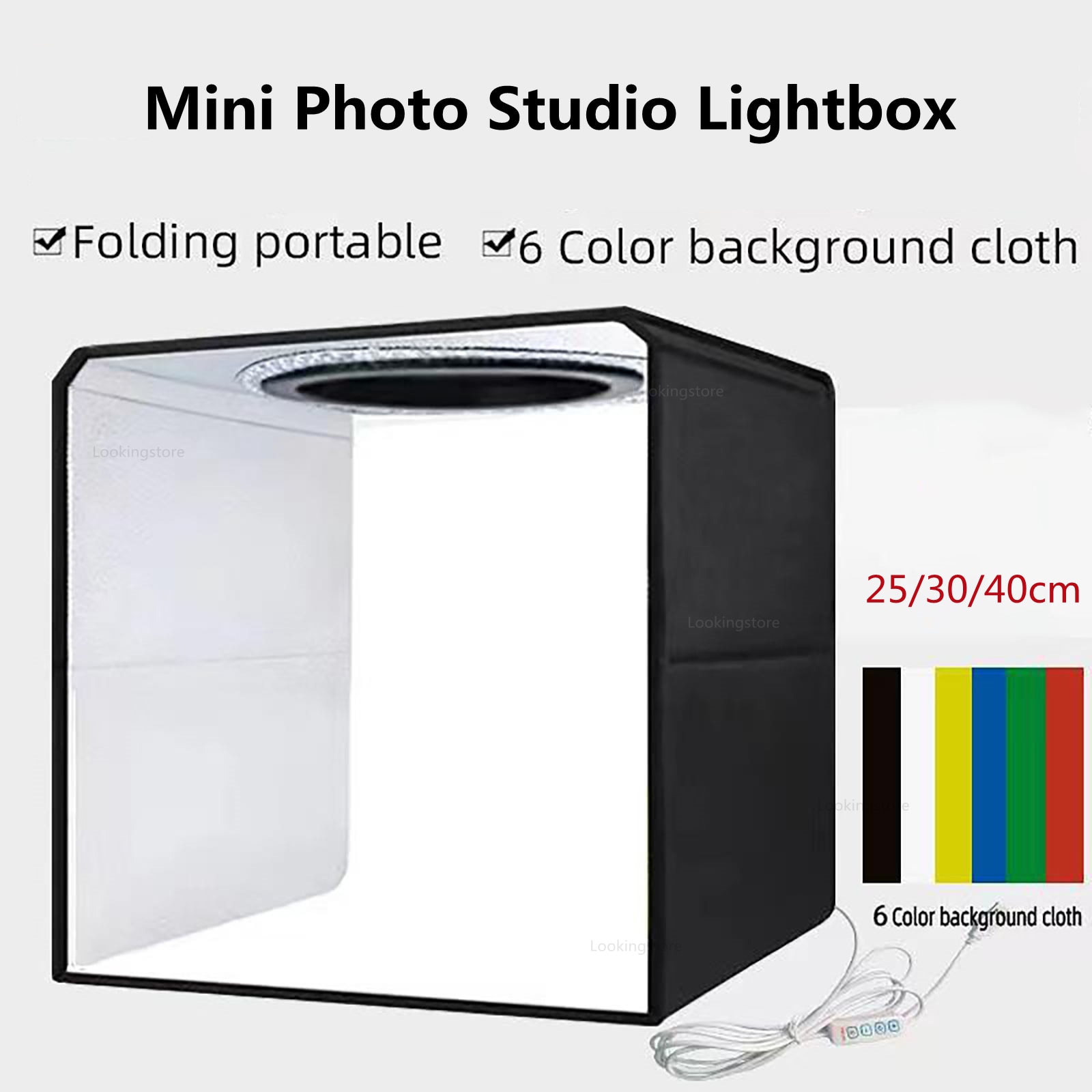 Mini Foto Studio Lightbox 25/30/40Cm Draagbare Led Licht Fotografie Softbox Met 6 Kleuren Achtergronden Vouwen schieten Tent Box