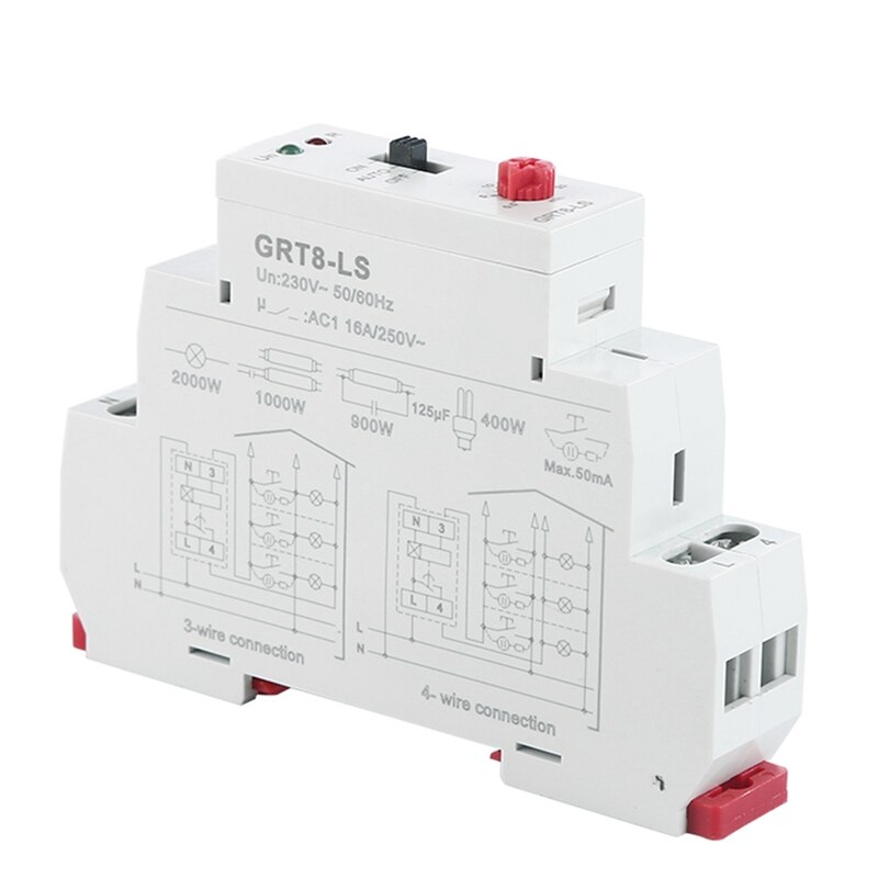 GRT8-LS Din Rail Staircase Switch Lighting Timer Switch 230VAC 16A 0.5-20Mins Delay Off Relay Light Switch