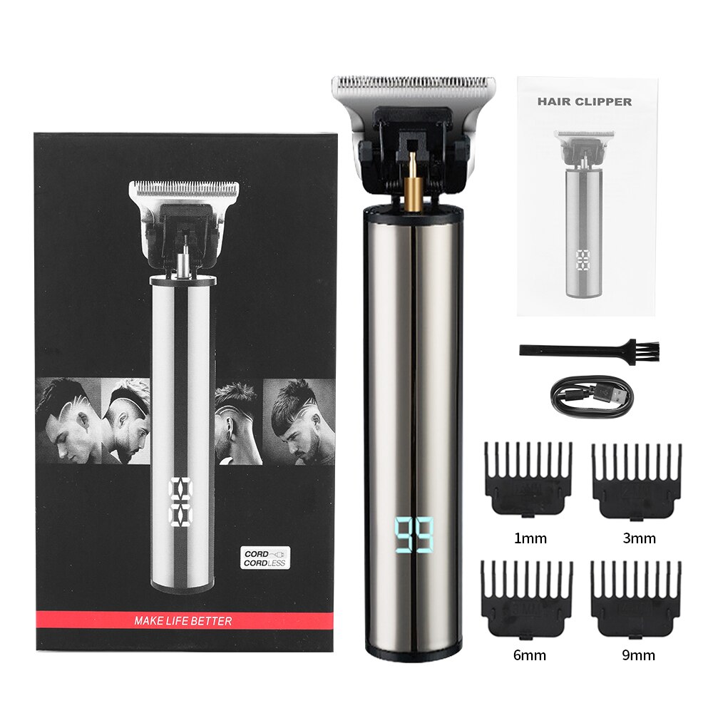 LCD Display Hair Trimmer Clipper Electric Cordless Shaver Trimmer Men Barber Hair Cutter Machine Hair Cut Cloth Hair Style Tool: LCD silver