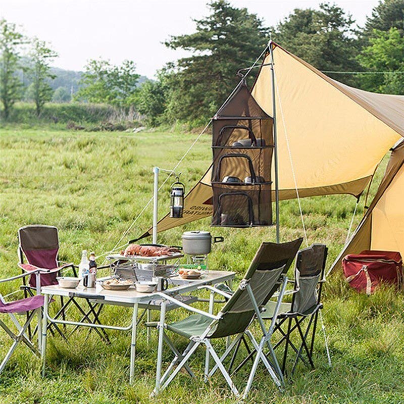 4 Layers Hanging Dry Net Foldable Mesh Storage Basket Fishing Drying Rack for Camping Picnic