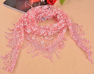 Women's Triangle Wrap Floral Women's Scarf Pure Laces Tassel Triangle Scarf Chiffon Stole Soft Scarves: Pink