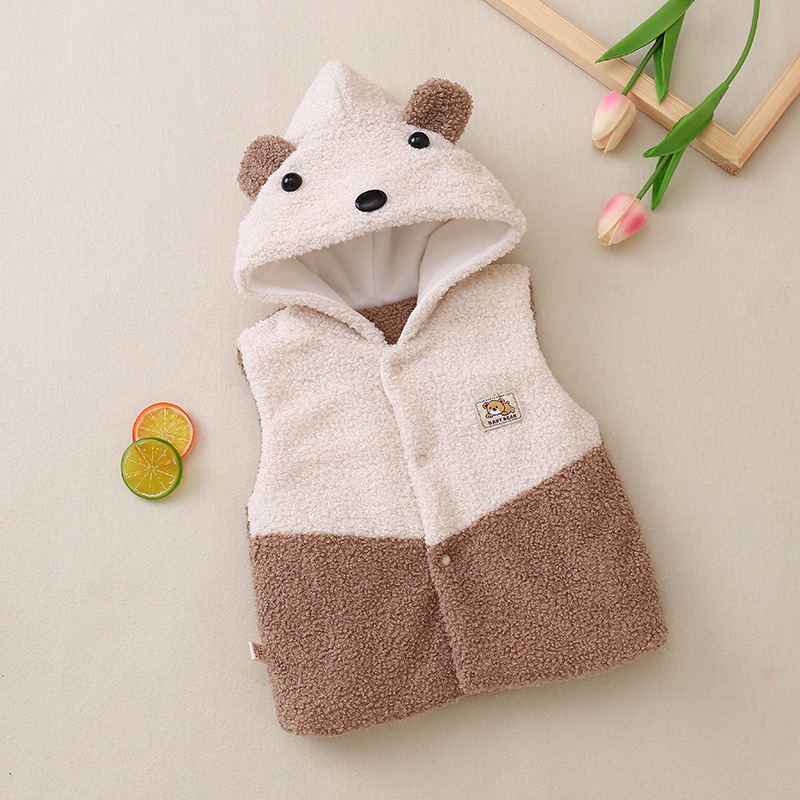 Baby jongens meisjes hooded vest Katoen dikke peuter twee-tone Vest herfst winter lente warm baby kinderen kids kleding 6-24M: Khaki -Raccoon / 12m