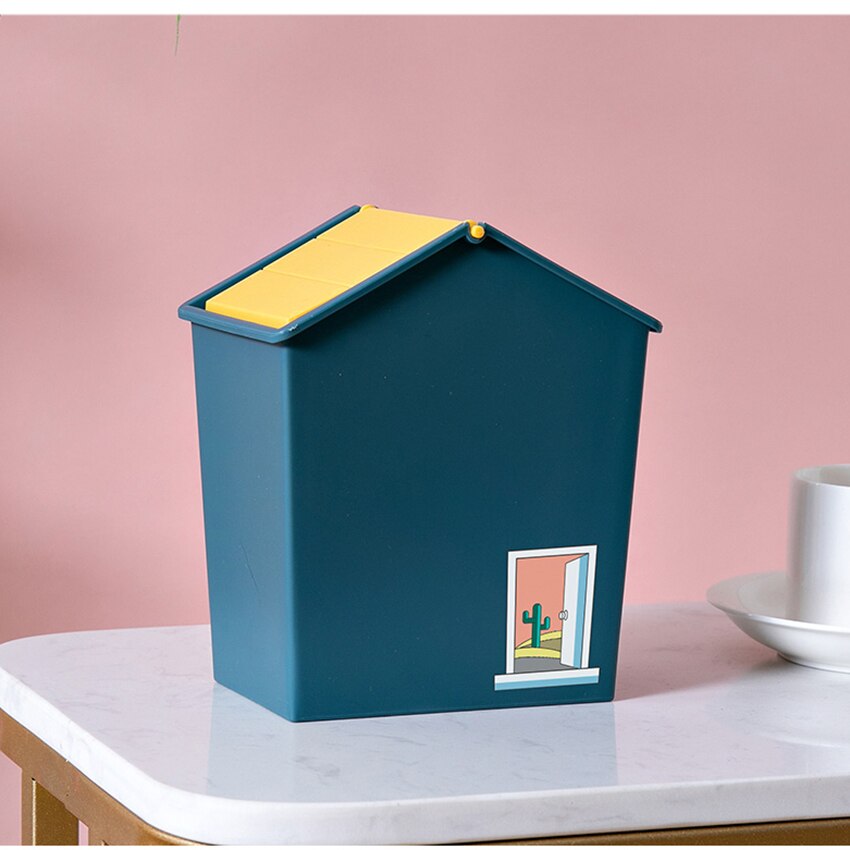 Papelera de plástico con de casa, contenedor de basura con tapa oscilante, para baño, cocina, oficina, 13,5x10x15,8 cm