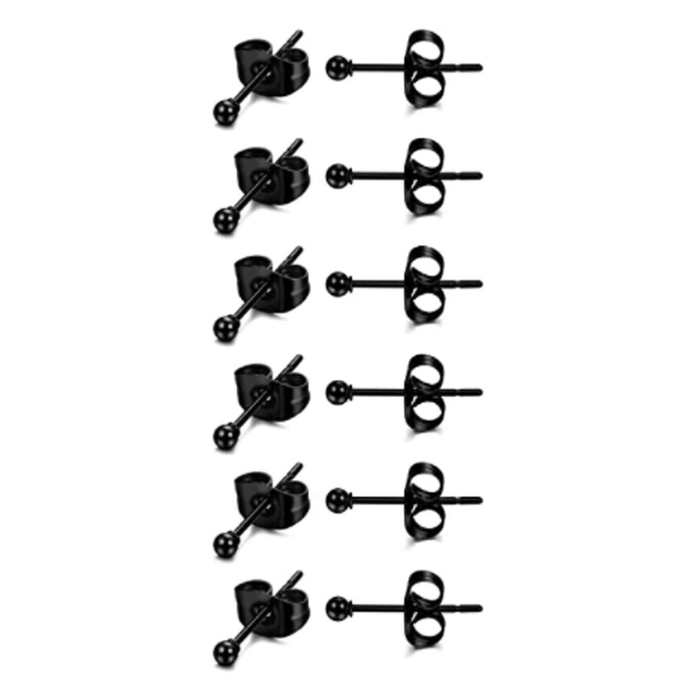 6 pares de aretes pequeños de acero inoxidable de 2 mm para hombre y mujer, aretes de bola redonda CZ, conjunto de: Bañado en rodio de imitación