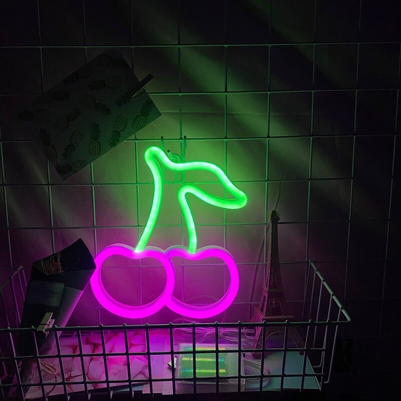Led valokylttilamppu banaani kirsikka kaktuksen muotoinen hedelmä ravintola seinä neonvalo juhliin hääkauppa syntymäpäivä kodin sisustus: Kirsikan vaaleanpunainen