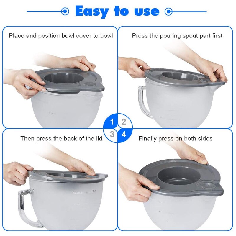 2Pcs Glass Bowl Cover Spare Replacement Parts With Pouring Spout For Kitchenaid K5GB KSM5GB 5 Quart Tilt-Head Stand Mixers