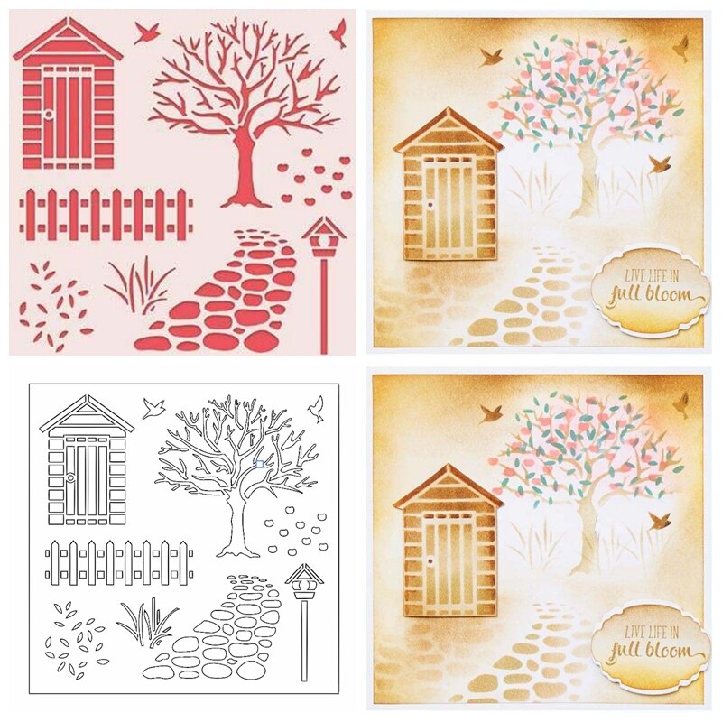 6x6inch Country Scene Plastic Stencils For DIY Scrapbooking Decorative Embossing Paper Card Craft Plastic Template Drawing Sheet