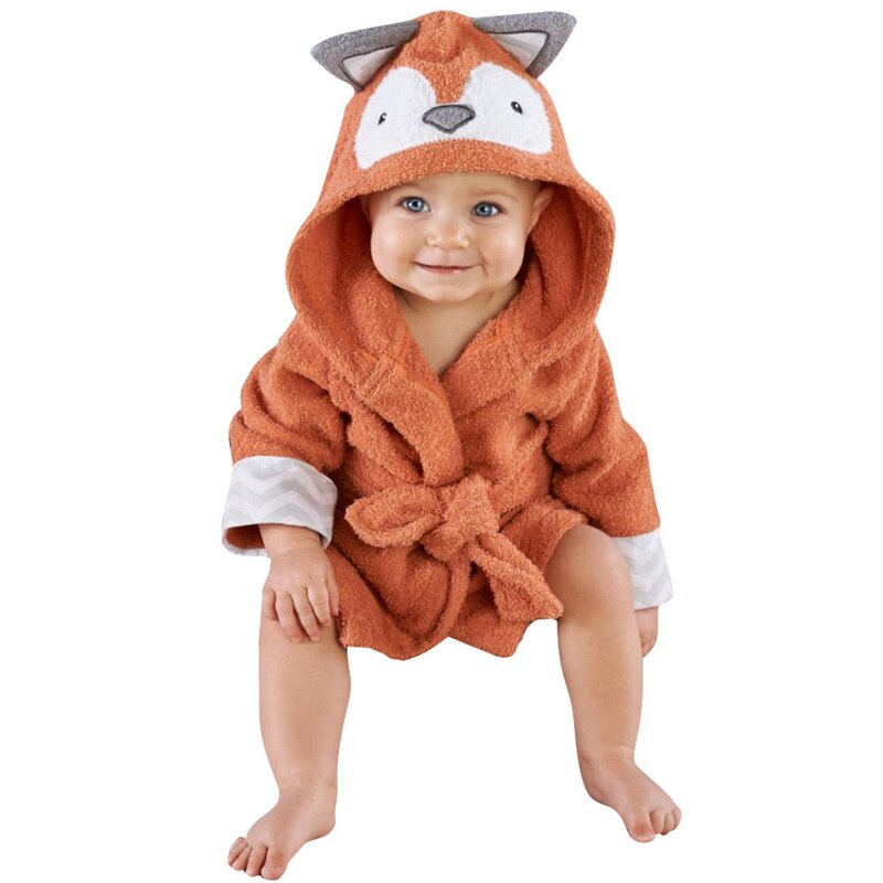 Bebê meninas dos desenhos animados com capuz roupão criança toalha de banho robe bonito inverno roupas de bebê pijamas de inverno com cinto: Fox