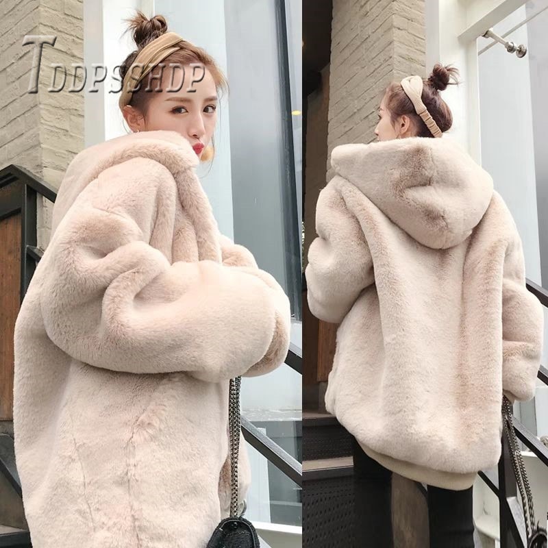 Abrigo de imitación de piel de nutria para mujer, chaqueta gruesa y cálida informal, abrigo liso,