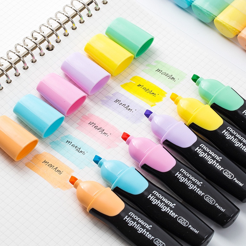 Monami 604 Pastel Color Highlighter Pen Mild Colors Marker Liner Highlighting Drawing Painting Office School Supplies A6088
