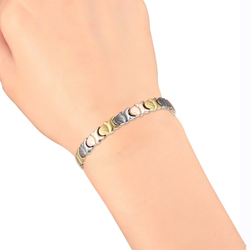 Moocare Vrouwen Mode Eenvoudige Drie-Kleur Magneet Magnetische Therapie Puur Titanium Armband