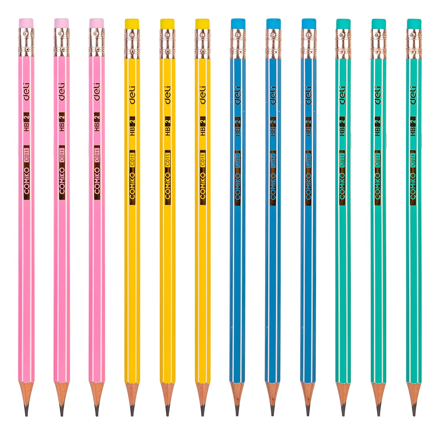 Deli Pencil Triangle Pencils 12 Pcs/Set HB 2B Graphite Lead Core Students Writing Stationery EC011