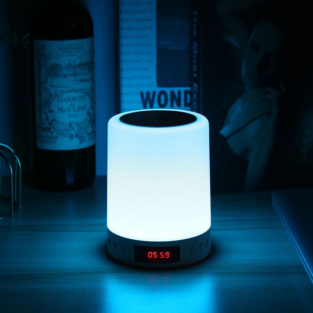 Bluetooth Usb Speaker Lamp Aanraken Sensor Nachtlampje Met Wekker 7-Kleur Veranderende Rgb Bedlampje Draagbare Speaker
