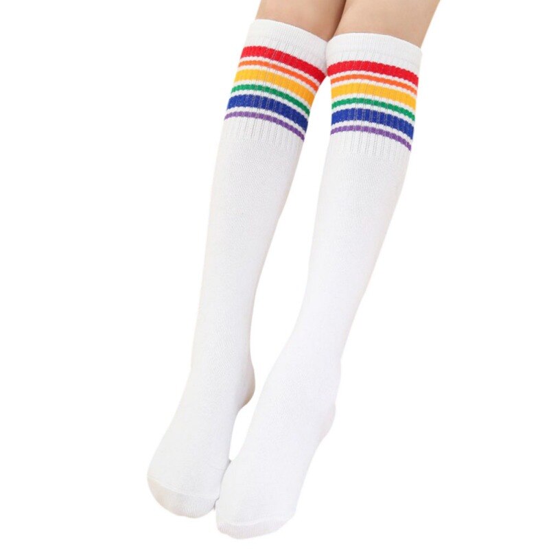 Calcetines largos de deporte fantástico para niños, calcetines Ins chicos populares para chicas, calcetines de fútbol para bebés, calcetines por encima de la rodilla de Hockey sobre béisbol de 1 a 15 w: Blanco / 3-15 Years