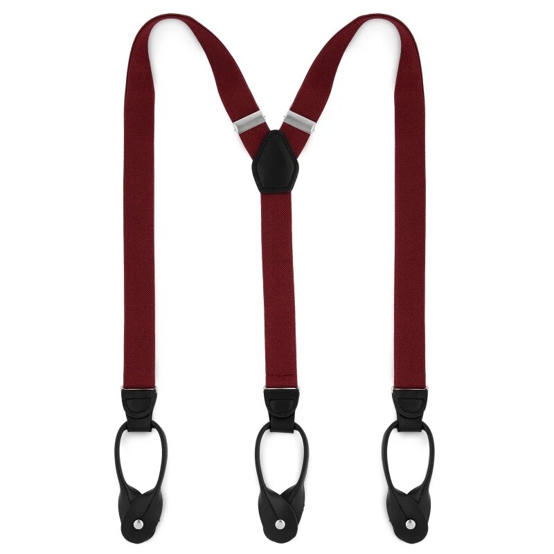Slimmade 2.5cm kalsonger knappklämmor hängslen casual remmar y-rygg form herrbyxor suspensorio: Vinröd