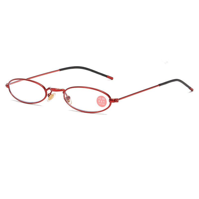 Zilead, gafas de lectura de Metal con montura ovalada pequeña, gafas de lectura antiluz azul para hombres y mujeres, gafas ultraligeras para presbicia, Unisex: Rojo / +100