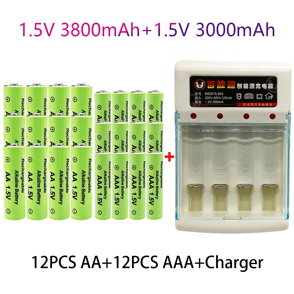Batterie Rechargeable 100% originale, 1.5 V AA3.8Ah + AAA3.0Ah, NI-MH 1.5 V, pour horloges, souris, ordinateurs, jouets,: Rouge