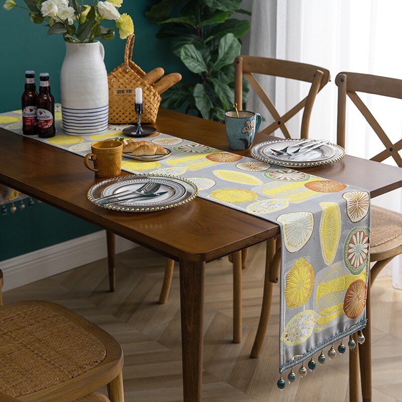 Modern Chenille Home Rectangular Tablecloth Jacquard Fringed Grapefruit Table Runner Manteles De Mesa: 33x120cm