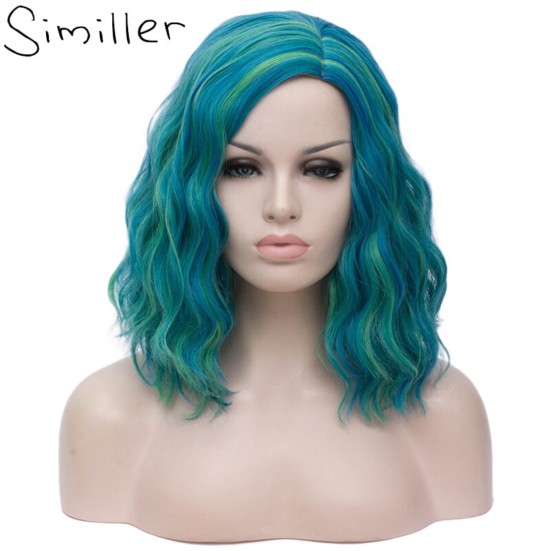 Similler cheveux synthétiques perruques courtes partie moyenne Ombre Cosplay perruque pour les femmes vert violet Miexd couleur mettre en évidence 6 Colros disponibles