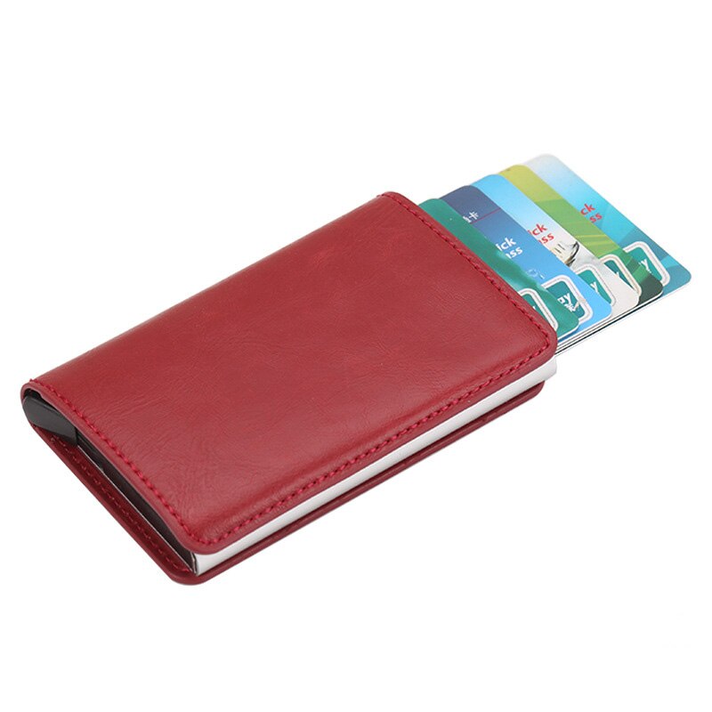 Taihaole Men Credit Card Holders Business ID Card Case Automatic RFID Card Holder Aluminium Bank Card Wallets: A-Red