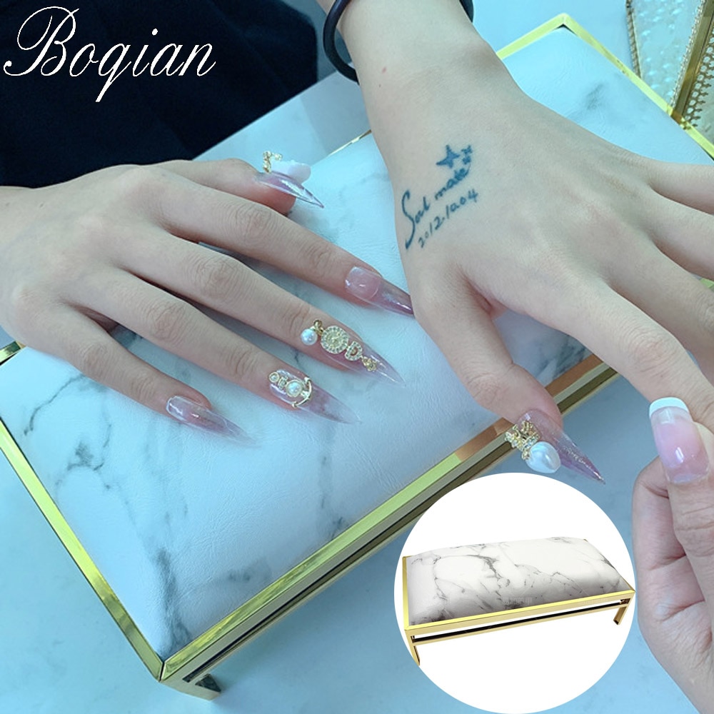 Bqan 1 Stuks Marbling Manicure Hand Kussen Nail Arm Rest Kussen Manicure Tafel Mat Arm Pols Hand Rest Salon Kussen