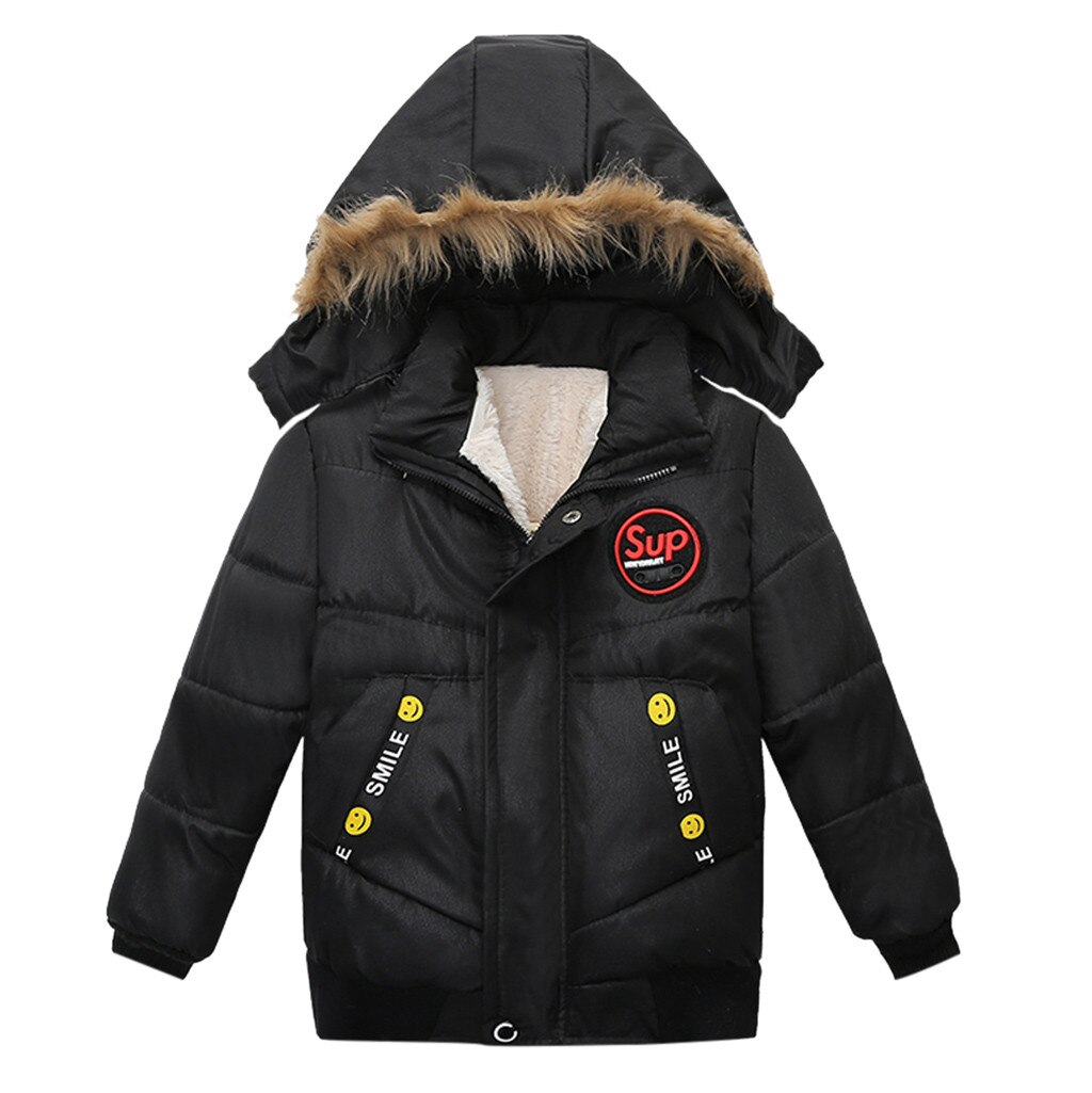 2019 inverno engrossar à prova de vento quente crianças casaco para meninos de pele com capuz crianças outerwear enchimento algodão longo do bebê meninos jaquetas: Black / 3 T