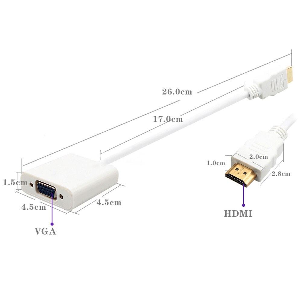 HDMI to VGA Converter Adapter + 3.5 mm Audio Jack Full HD 1080P Black White