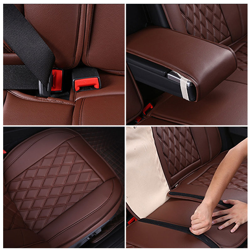Funda de polipiel para asiento de coche, cojín de asiento de fila delantera, Protector de asiento envolvente Universal para Sedán, SUV, camioneta