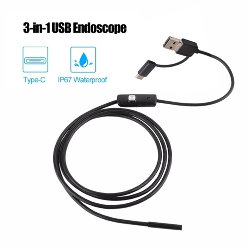 Endoscopio Industrial 3 en 1 inspección por boroscopio cámara integrada en 6 LEDs IP67 impermeable USB tipo-c endoscopio para Android Smartph